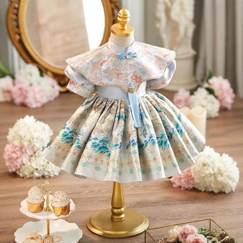 2025 Abito da primo compleanno in stile cinese per ragazze, festa di battesimo per bambini, abito da celebrazione, ricamo, abito da principessa elegante