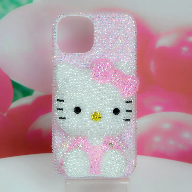 Kawaii حجر الراين بلينغ كريستال قضية الهاتف سلسلة آيفون 16 12 13 14 15Pro ماكس X Xs Xr 7 8 زائد Se 2 3 10 الفتاة هدية الكرتون