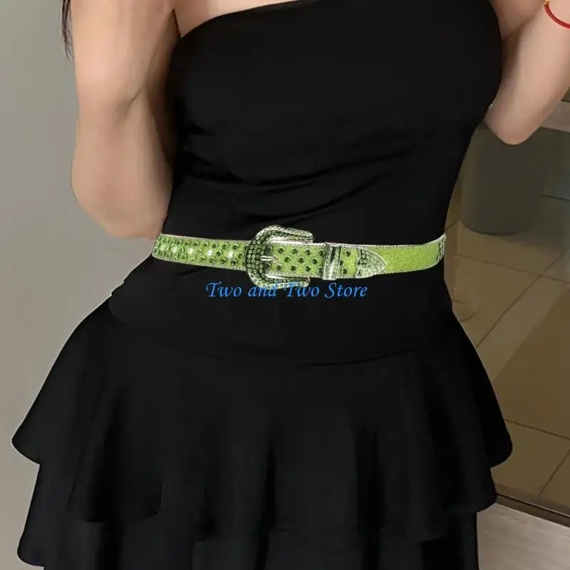 HX6F الجرونج حزام اليد الديكور أحجار الراين حزام فاخر بريق رصع مشبك #5