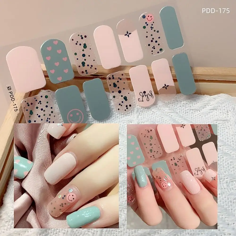 INS Trendy 14Strips Gel Nail Stickers Semi Cured Floristic Nail Patch Full Cover Nail Art Stickers DIY Nail Art Making