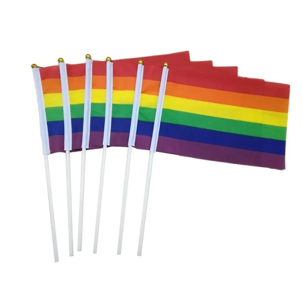 10Pcs Small LGBT Rainbow Flags Rainbow Pride Day Rainbow Hand Flag Dacron Mini HandHeld Flag Party Decorations