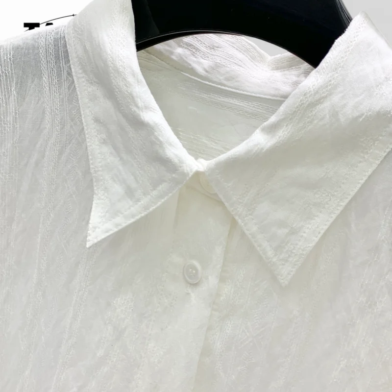 قميص نسائي من الساتان بأكمام طويلة وياقة مقلوبة بلوزة للسيدات قميص أبيض كلاسيكي بأزرار للأسفل بلوزة رسمية OfficeAH0145