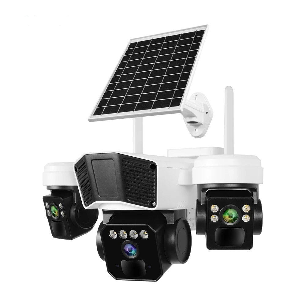 

12MP 4G Outdoor 3pir Three Lens Ptz Cctv Security Camera Color A0V Night Vision Detection Zone PTZ 10X Zoom Outdoor Solar Camera