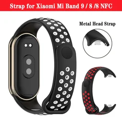 Silicone Strap for Xiaomi Mi Band 9 Smart watch Metal Head Bracelet Accessories for Mi Band 8/8 NFC Replacement Watchband Correa