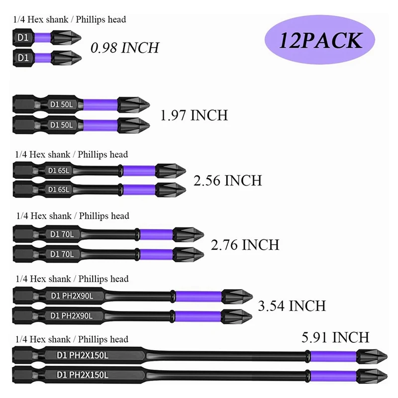 12Pcs Upgraded High Hardness And Strong Magnetic Drill Bit, Anti-Slip And Shock-Proof Bits With Screwdriver Bits