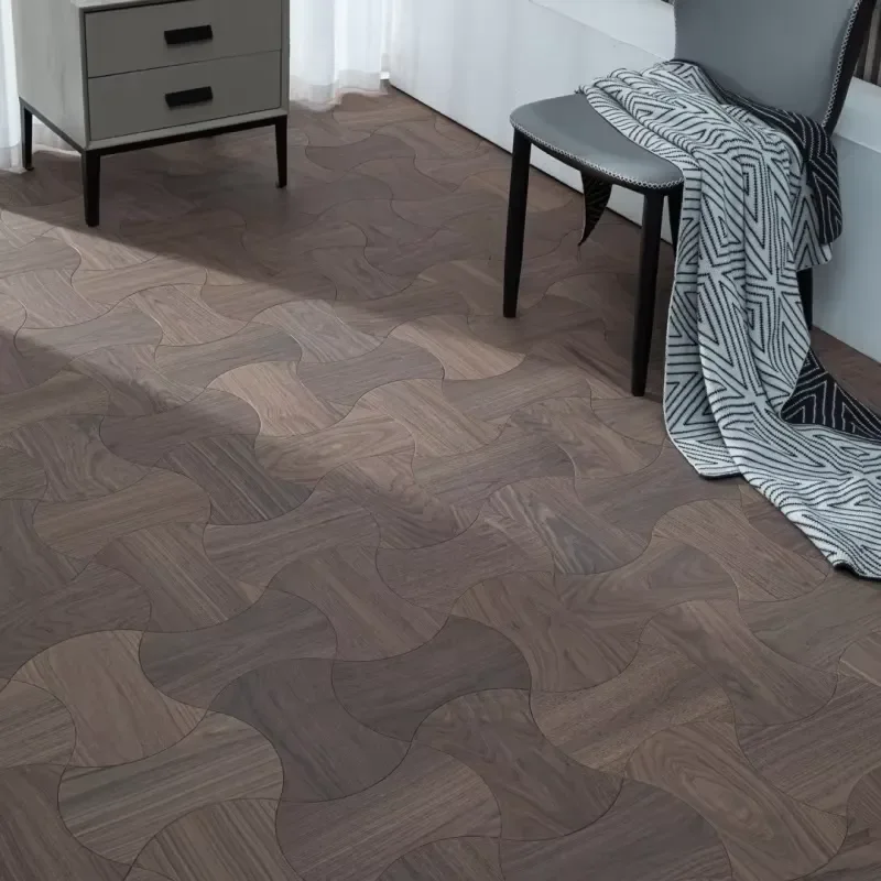 Art Slim Waist Black Walnut Irregular Pattern Parquet Flooring Multi-layer Solid Wood Composite Floor Engineered Wooden