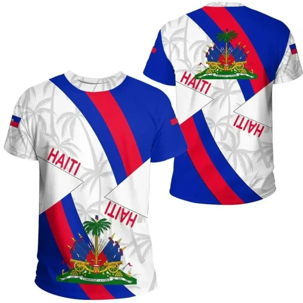 

K100-6XL Country Emblem Flag Caribbean Sea Haiti Island Retro Streetwear 3DFunny Casual Short Sleeve T-Shirts Men_Women