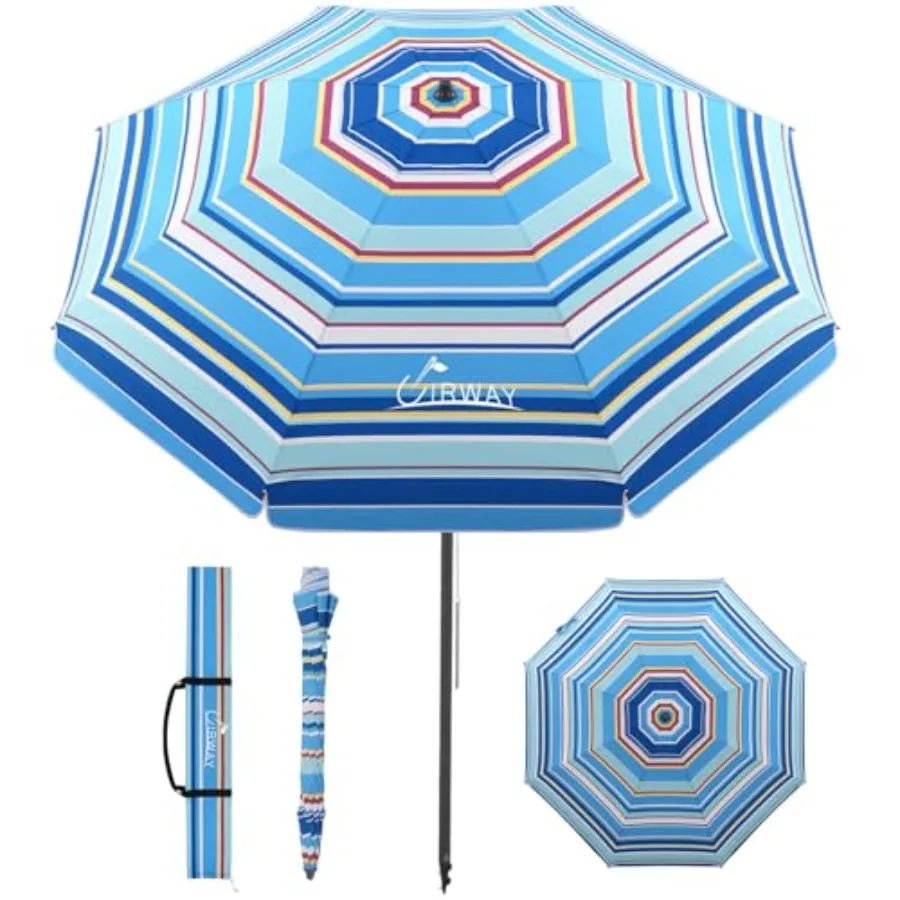 

Beach Umbrella: Heavy Duty Windproof, Polyester Fabric, Navy Blue, UV Protection Tilt Function for Beach, Patio, Garden, Pool,