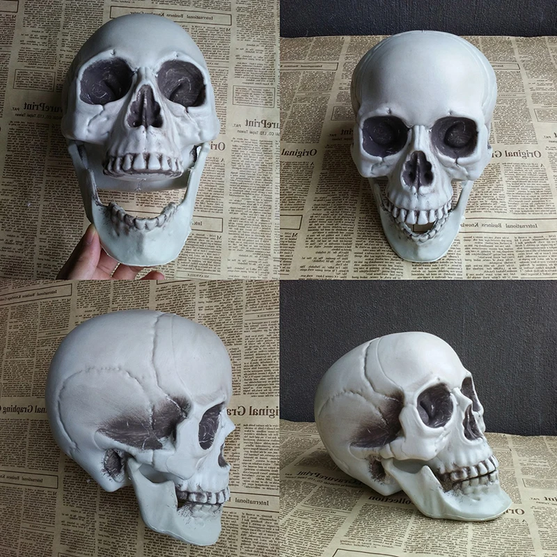 Esculturas de estatuas para decoración de Halloween, modelo de cabeza de calavera Artificial, hueso de calavera de plástico, esqueleto de terror aterrador, adorno para Bar y fiesta