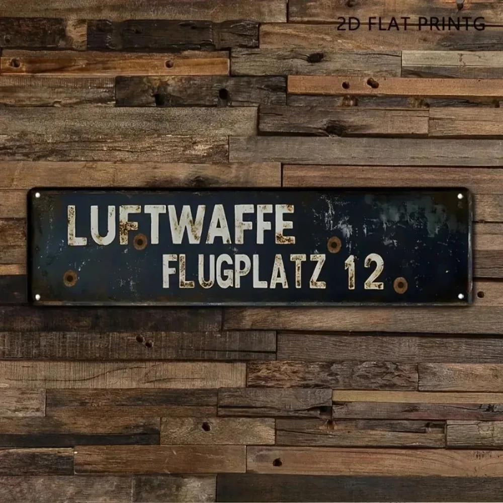 Placa de Metal Decorativa da Luftwaffe da 2ª Guerra Mundial 15.7x3.9in Vintage Envelhecida para Bar, Café, Garagem