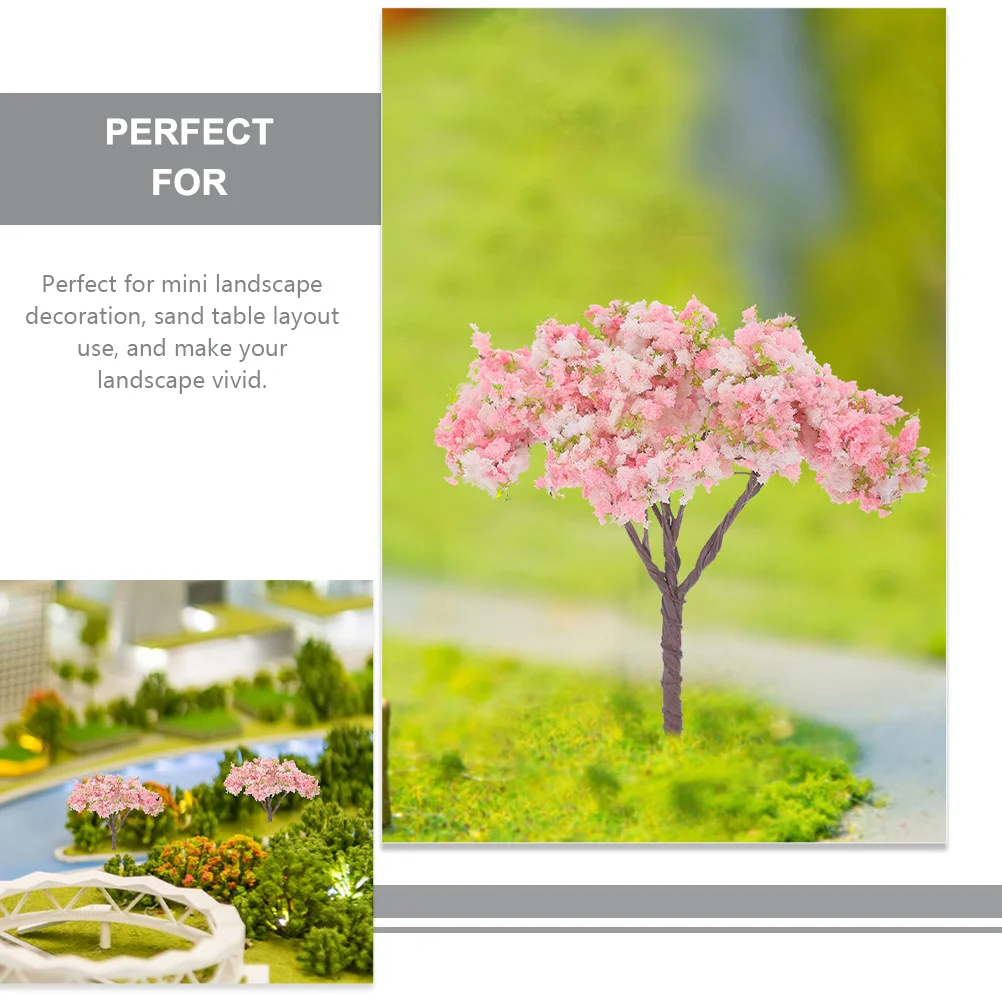 8 pçs em miniatura flor de cerejeira árvores decoração realista cenário verde paisagem para mesa areia trem pista árvore arquitetônica