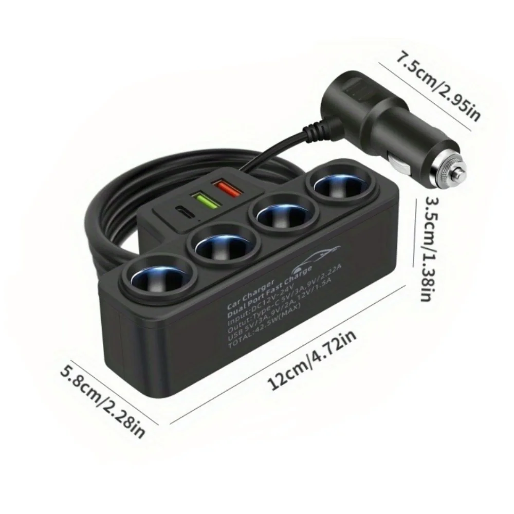 4-in-1 Auto-Zigarettenanzünder 12V/24V Zigarettenanzünder-Adapter USB QC3.0 PD3.1A Anschluss USB-Port-Verteiler für Auto – Detail 5