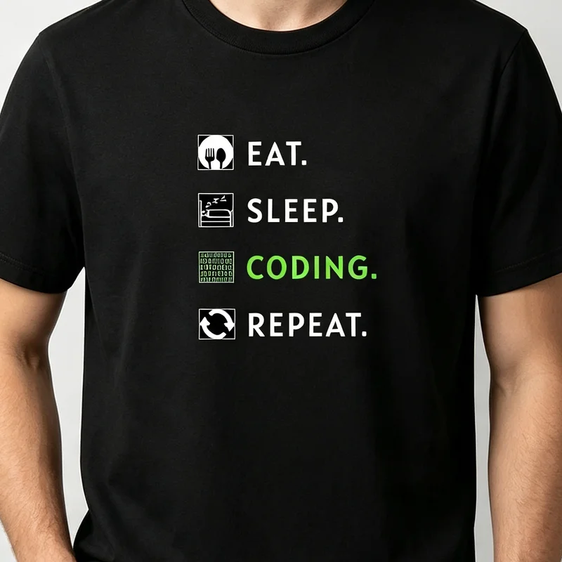 Eat Sleep Coding Repeat T-Shirt Programmer Life Routine Icon Print Short Sleeve Casual Streetwear Summer Fashion Tee Y2k Top