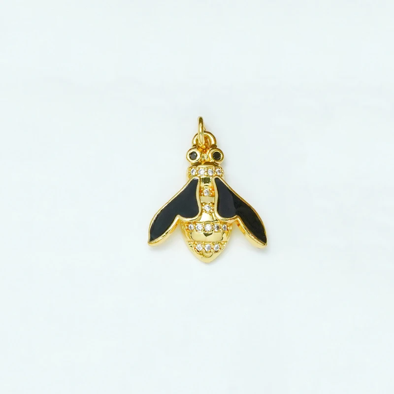 10Pcs Color Enamel Insect Animal Pendant Diy Charm Making Bee Beetle Dragonfly Brass Plated Full Inlay Zircon Jewelry Accessorie