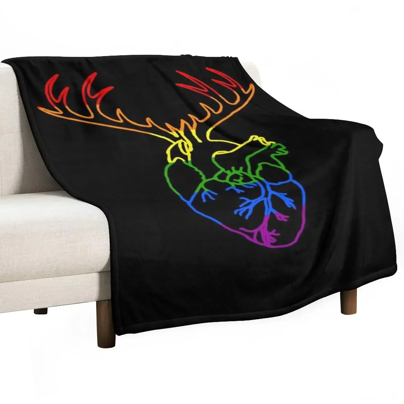 rainbow antlered anatomical heart black Throw Blanket Cute Thermals For Travel Blankets