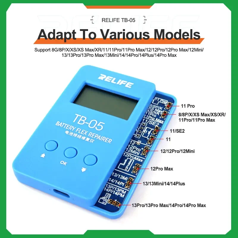 Zestaw instrumentów naprawczych do kabli akumulatorowych RELIFE TB-05-bez dostosowywania się do różnych modeli IP8G-14PM iPhone'a