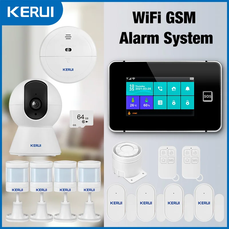 KERUI Home Alarm Kit Wireless WiFi/GSM Alarm System for House Security Tuya Smart/Smart Life App 4.3 Inch Touch Screen G60B