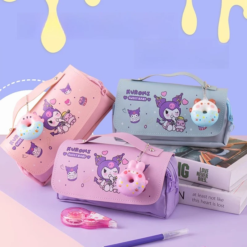 ثلاثية الأبعاد Kawaii مرحبا كيتي مقلمة الكرتون Kuromi الضغط حقيبة أقلام رصاص لطيف مقاوم للماء اللوازم المدرسية القرطاسية حقيبة التخزين #1