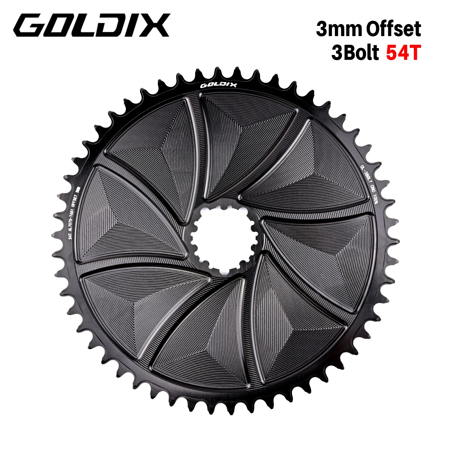 GOLDIX AERO Kettenblatt, 3-Loch, 3 mm Offset, Fahrradkettenblatt mit breiten und schmalen Zähnen, CNC-Hohlschnittbearbeitung für 3-Loch-Kurbelgarnitur