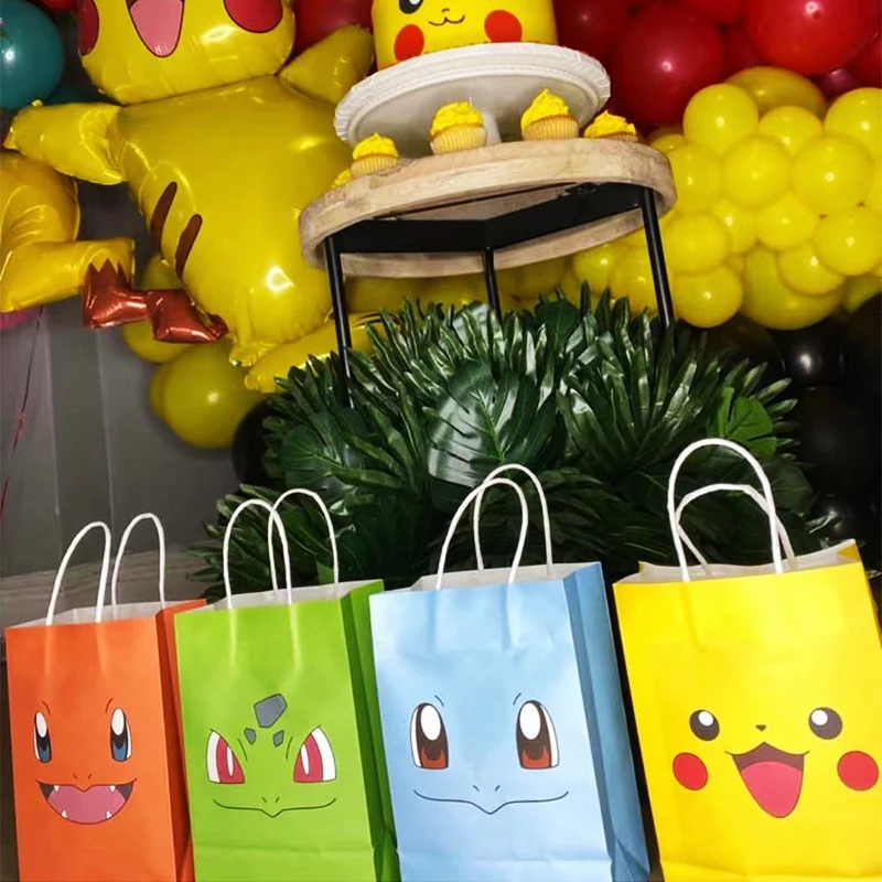 Bolsa de embalaje de Pokémon, bolsa de regalo con temática de cumpleaños, Pikachu, bolsa de regalo para aperitivos y dulces, Charmander, Squirtle,