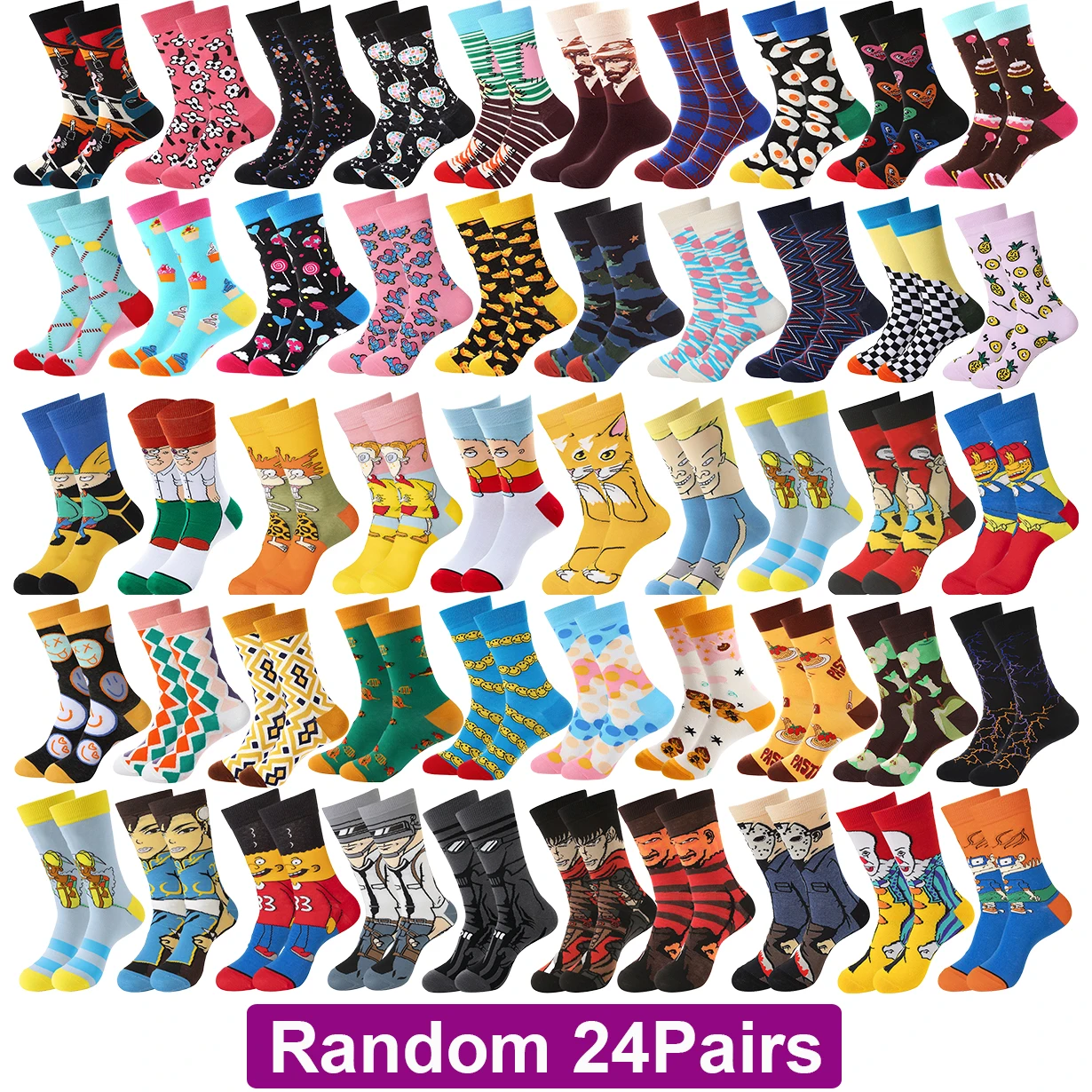 

24 пары удобных повседневных носков с забавными мультяшными аниме-шкарпетками для мужчин и женщин, повседневные носки в уличном стиле в стиле хип-хоп, Рождество, Хэллоуин