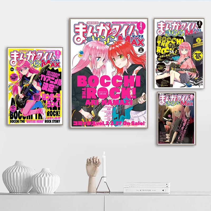 Anime Figure Mnaga Magazine Cover Bocchi The Rock Poster Aesthetic Music TV Animation Canvas Wall Art Mural Kawaii Room Decor