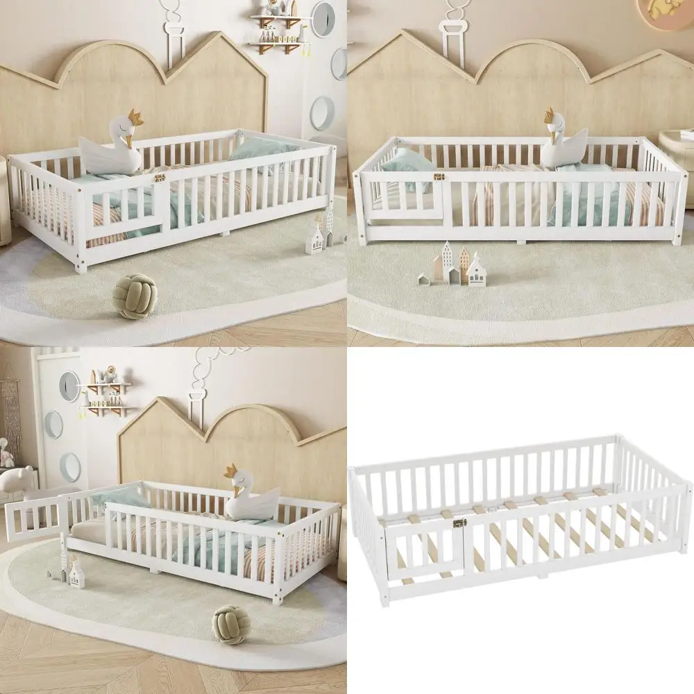 

Двуспальная кровать с ящиками для хранения и дверцами для детей - подходит для девочек и мальчиков, простая сборка, белый цвет