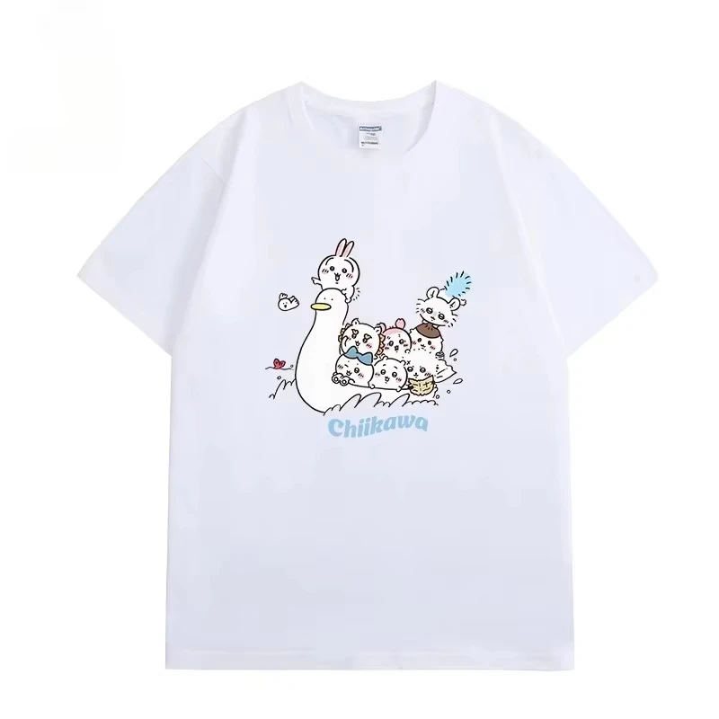 2026 Kawaii Chiikawa Hachiware Mermaid Island Secret Tee Unisex Loose Short Sleeve Summer Couple T-shirt Men and Women