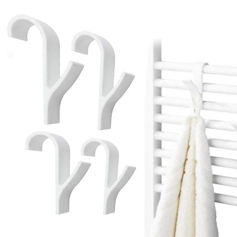 2/4 Pcs Plastic Towel Rack Hook  Hanger for Heated Towel Radiator Rail Bathroom Hook Holder Clothes Hanger Scarf Hanger White