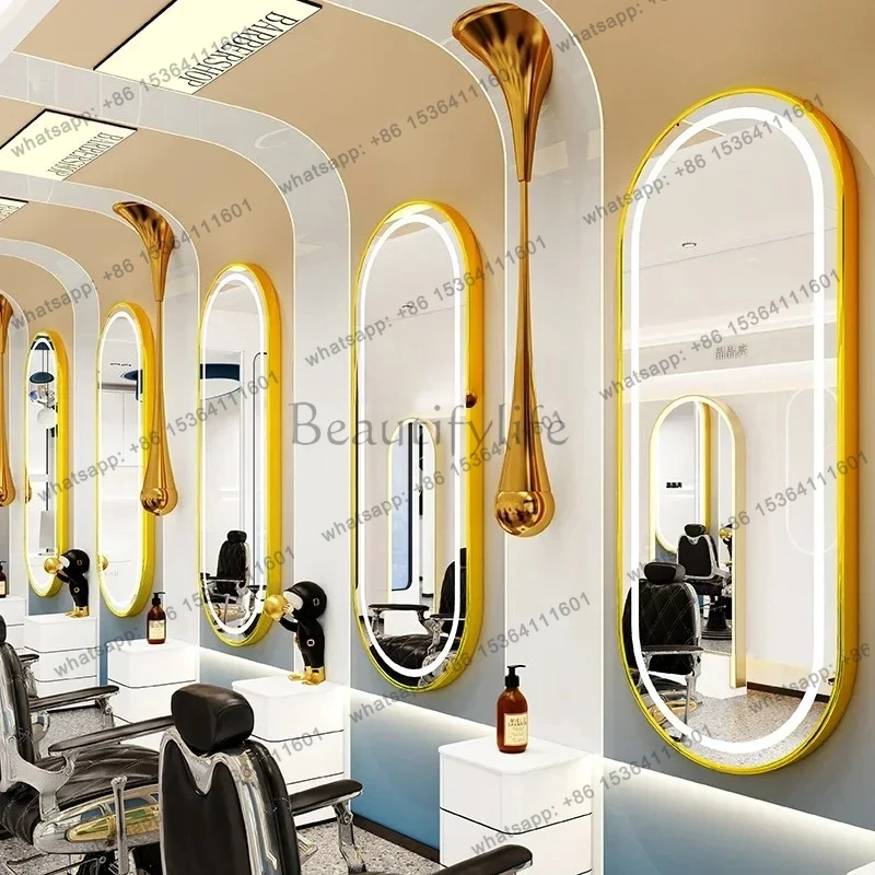 FG40Hair mirror hair salon special floor barber shop mirror table with light LED single-sided luminous wall-mounted smart mirr