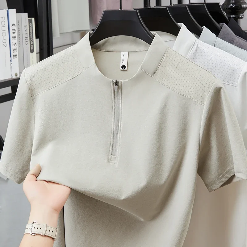Men's Stand Collar Half Zip T Shirt Short Sleeve Breathable Comfortable Fabric Summer Casual Business Daily Wear