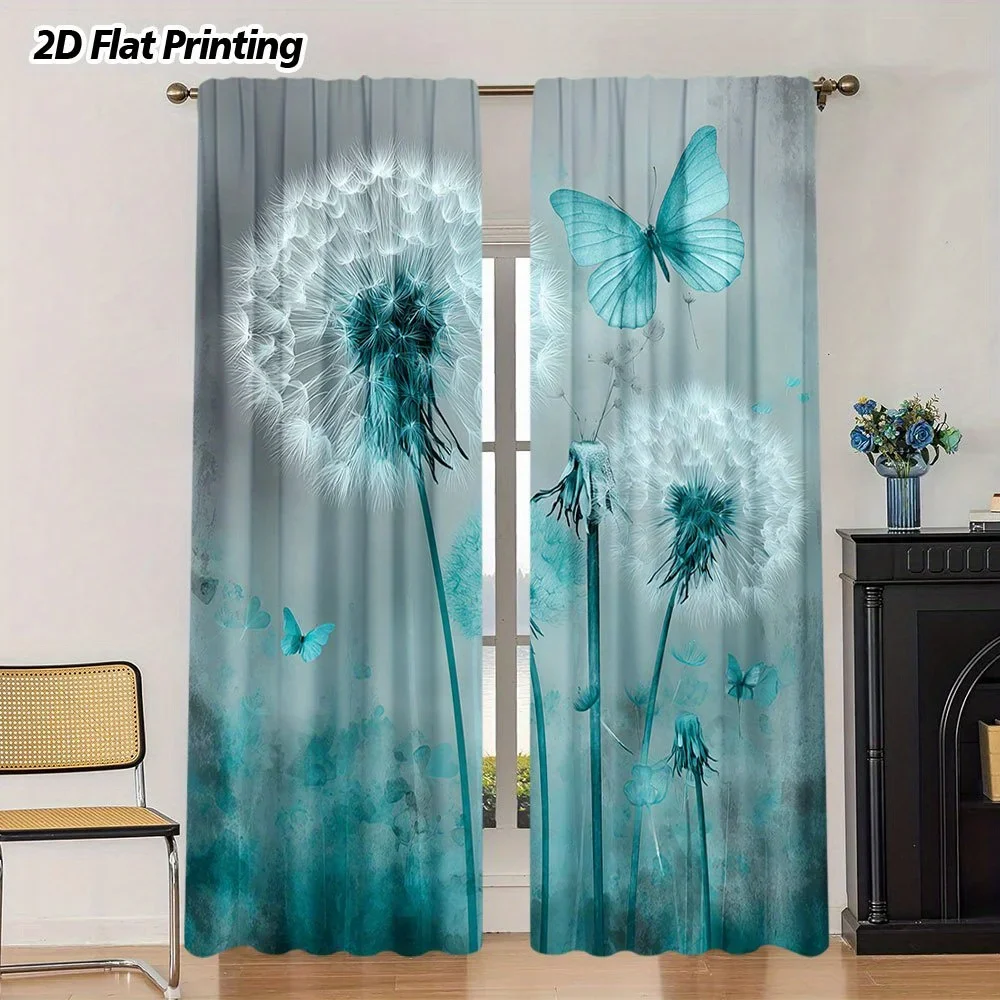 Blue Watercolor Dandelion Butterfly Print Curtains for Living Room Bedroom Home Decor Window Curtain Panels