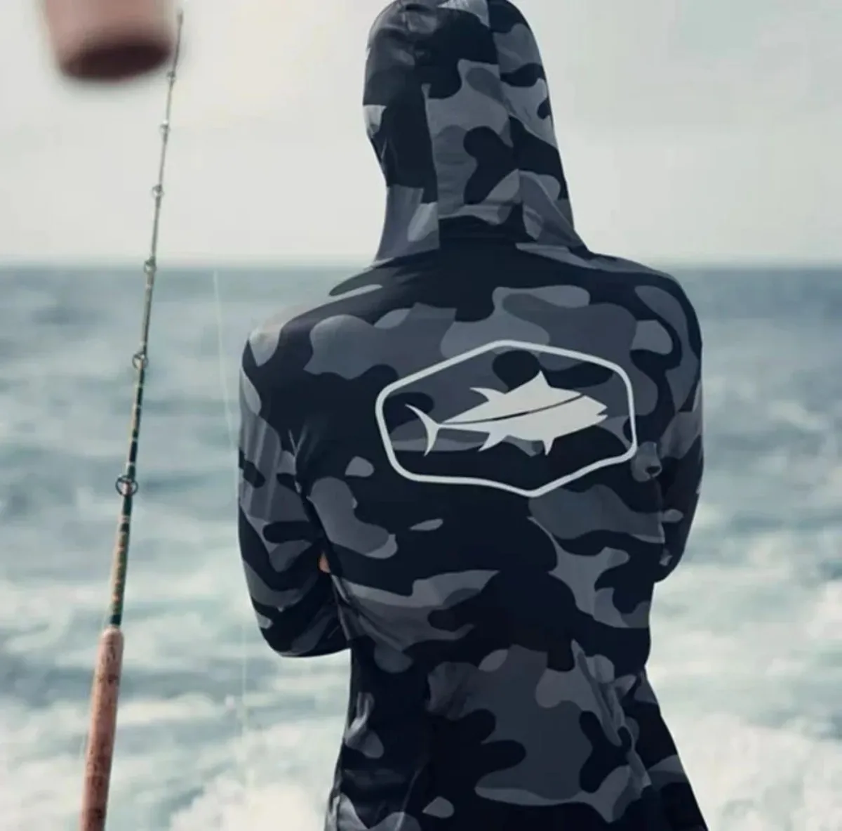 American men's summer personalized fish stripe print soft breathable fishing suit long sleeved T-shirt outdoor casual top