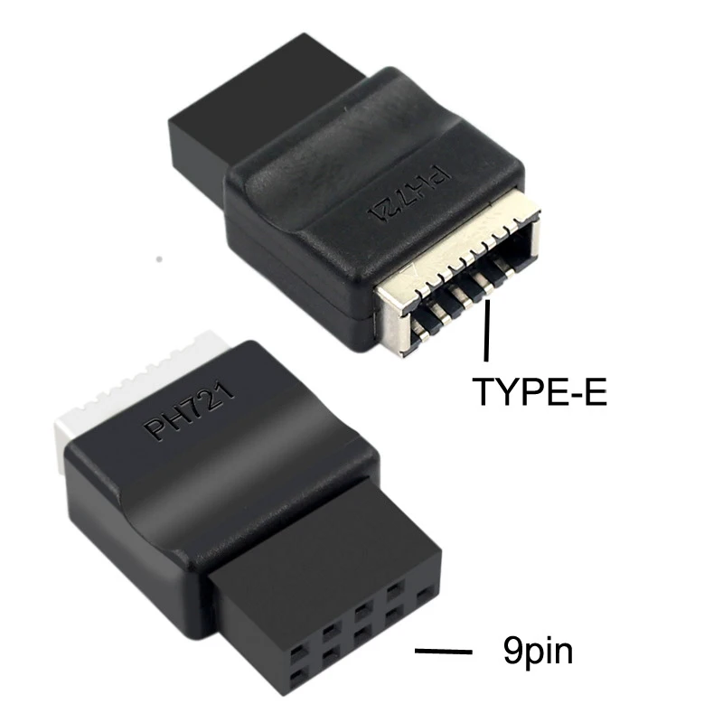 Motherboard USB 2.0 9-Pin to USB C Type-E Front Panel Header Key-A Socket to 9Pin Connector Extension Adapter for Desktop PC