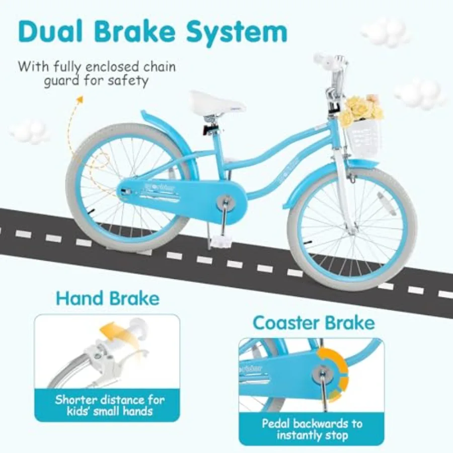 Bike 12 14 16 18 20 Inch Boys Girls Bike w/Adjustable Seat Removable Basket Handbrake Coaster Brake Training Wheels or Kickstan