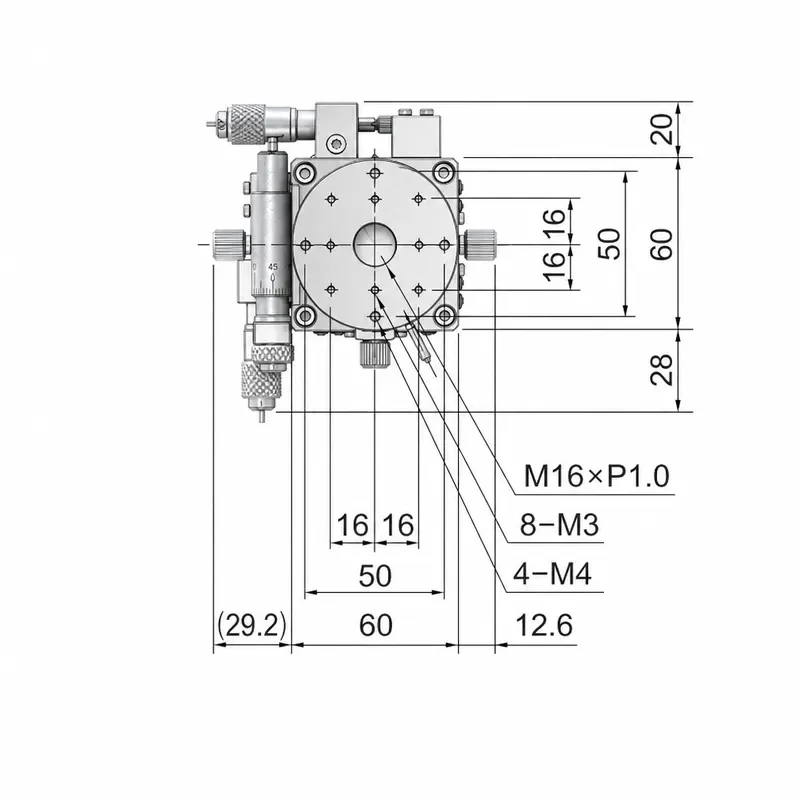 3 Axis Displacement Platform 60x60mm Precision Optical Rotary Stage Manual Slide Table High Accuracy Linear Motion