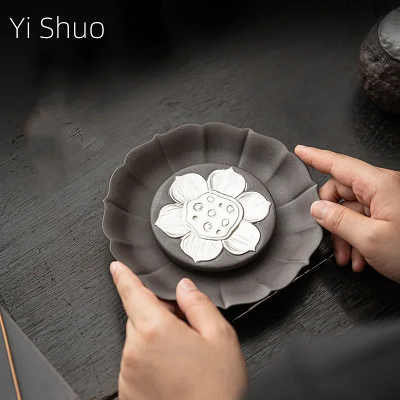 Empty Zhai Fanglian Pot Tray Old Rock Clay Relief Lotus Seedpod Ceramic Tea Ware Split Tea Tray Water Drop Container Tea Table