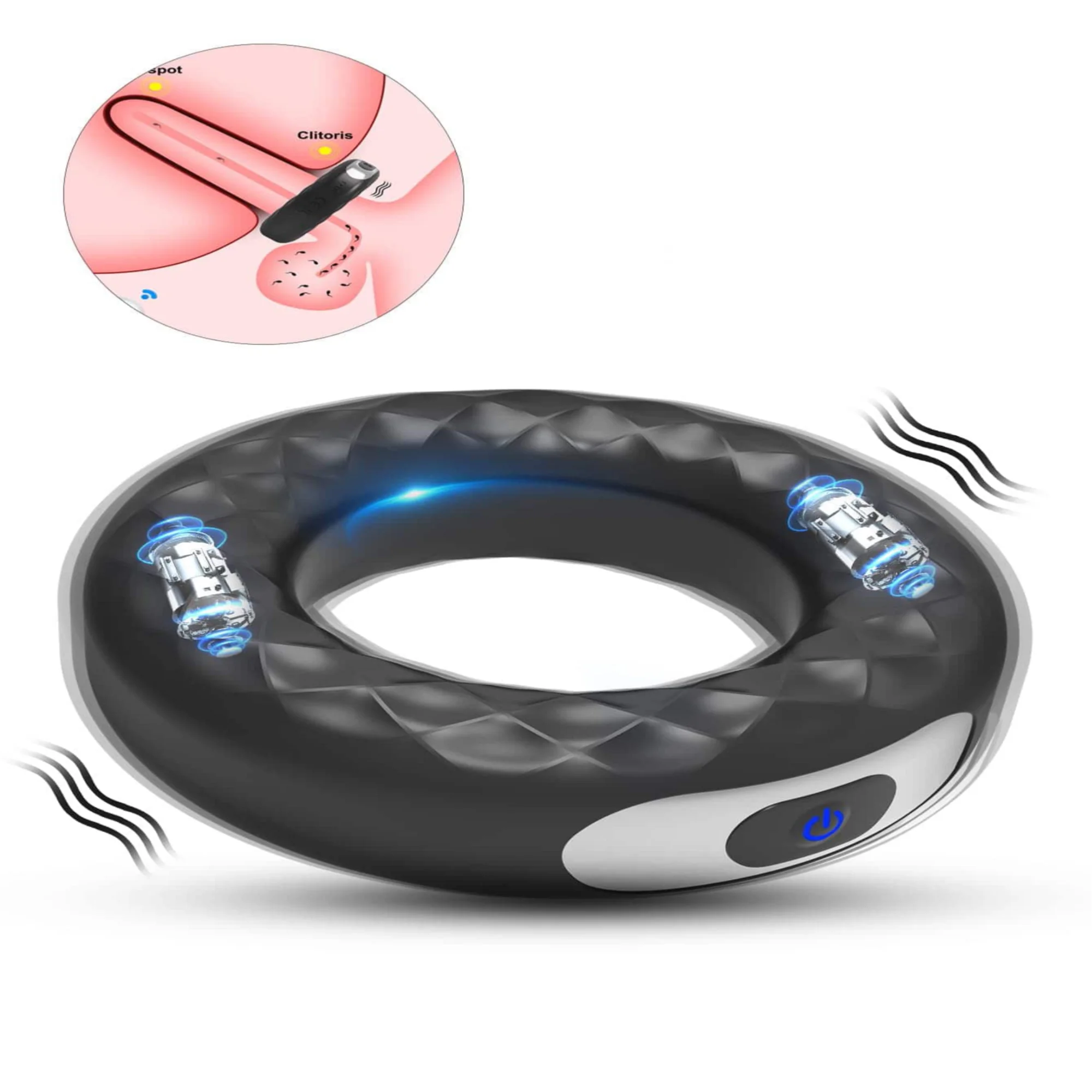 Rechargeable 10 Speeds Silicone Vibration Lock Fine Rings Male Time Delay Masturbatior Vibrating Massage Penis Ring For Couple