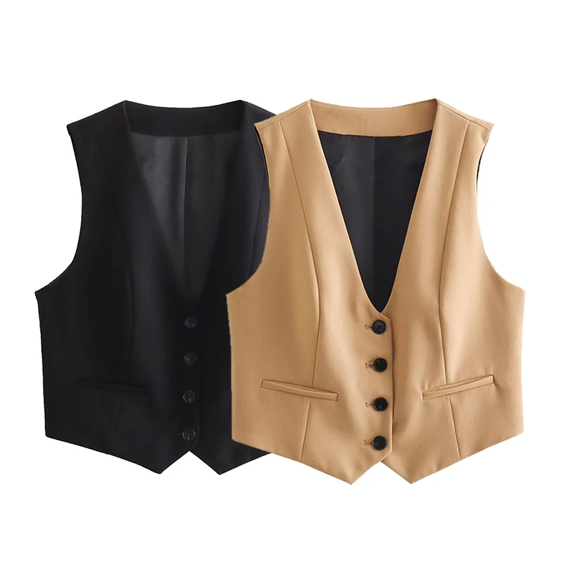 

CLAZZAA Women Fashion Solid Single Breasted Waistcoats Vest Vintage Sleeveless Jackets Female Chic Lady Tank Tops