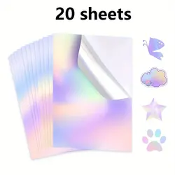 20sheets A4 printable holographic vinyl stickers, DIY labels holographic vinyl stickers, printable with inkjet printer