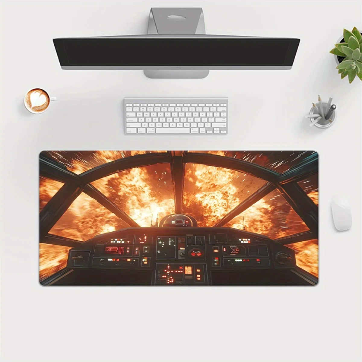 Fiery Cockpit View XXL Gaming Mouse Pad Large Non-Slip Rubber Desk Mat for Office and Gaming