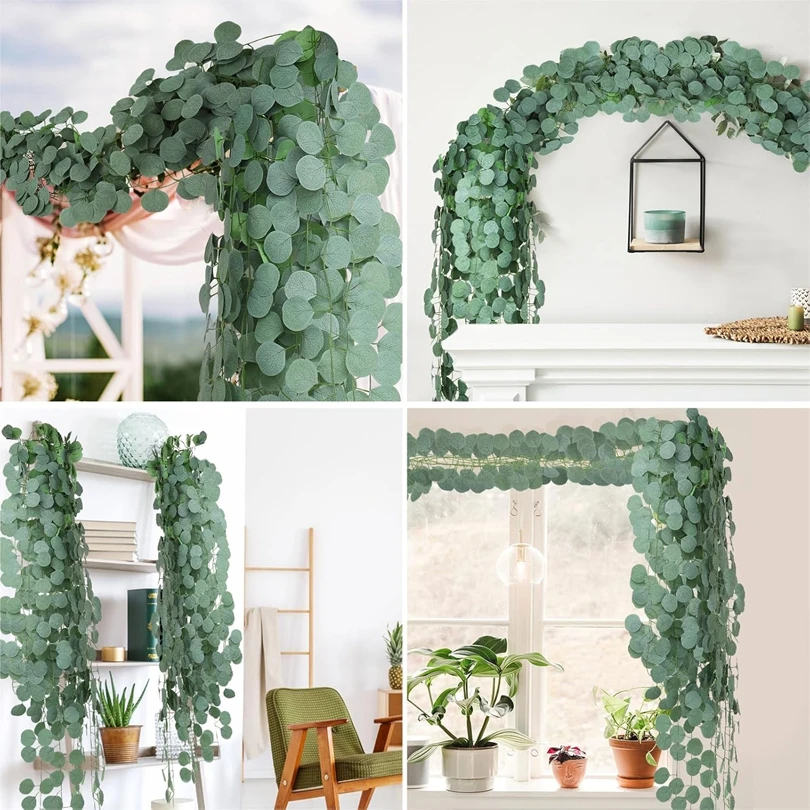 200 ซม.พืชปลอมสีเขียวใบยูคาลิปตัส Lvy Vine Home Room Wedding Party Decor ขายส่ง Diy แขวน Garland พืชประดิษฐ์