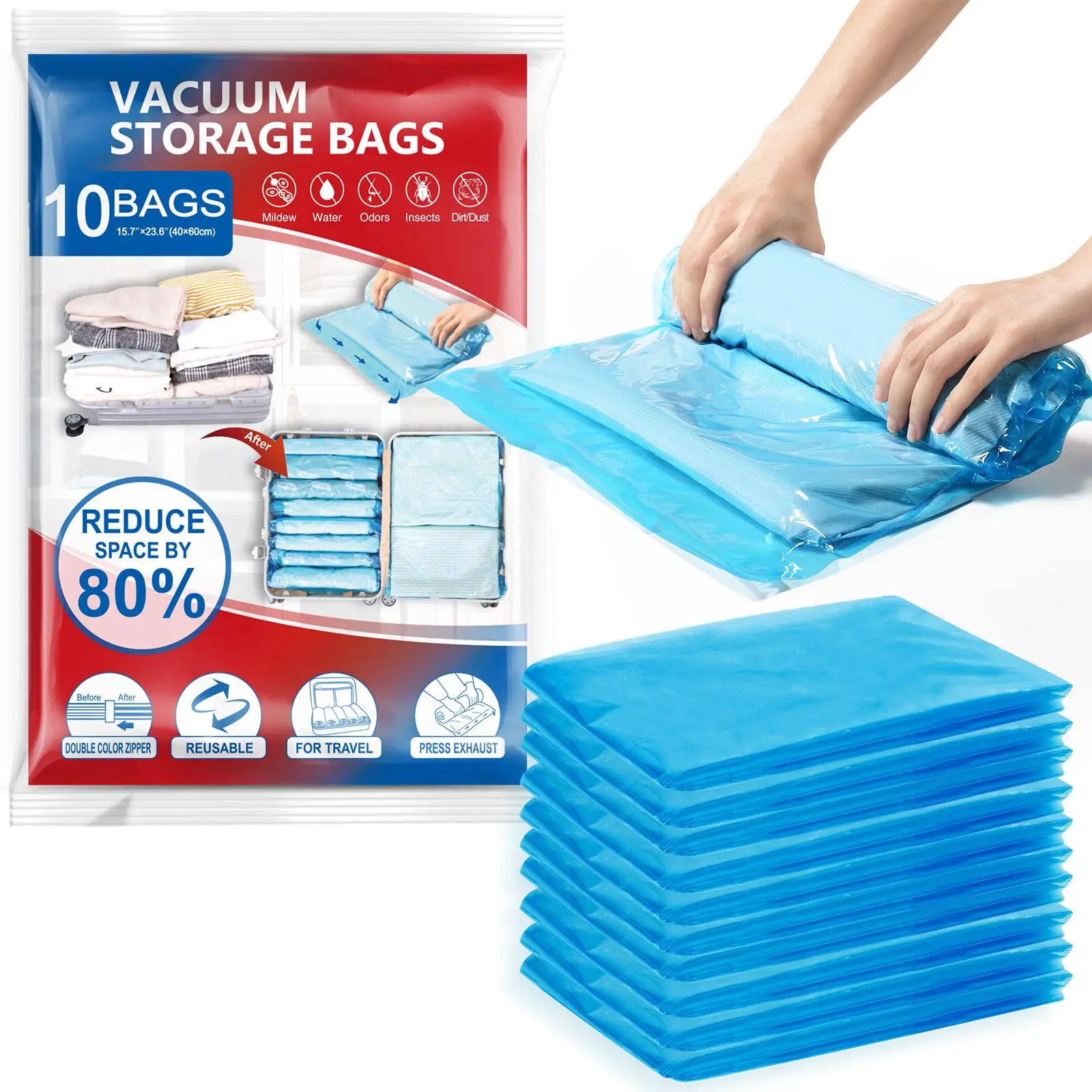 TAILI No Need Pump Compression Vacuum Storage Bags 10pcs Reusable Storage Bags Saves Storage Space Air Vacuum Bags for Travel