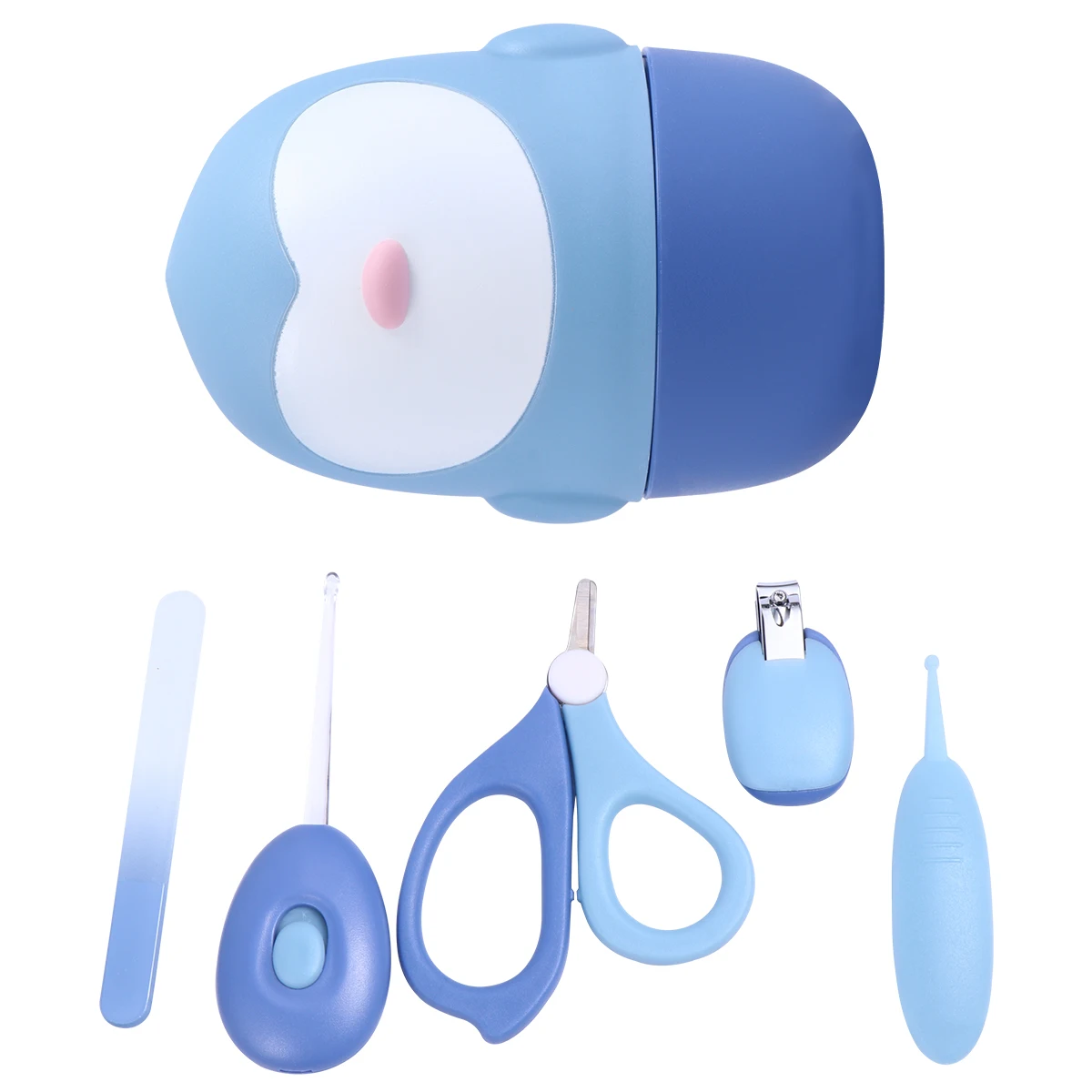

1 set 1 Set Baby Nail Clipper Set Stainless Steel Grooming Kit Led Ear Spoon Board Tweezer For Infant Toddler Blue Purple