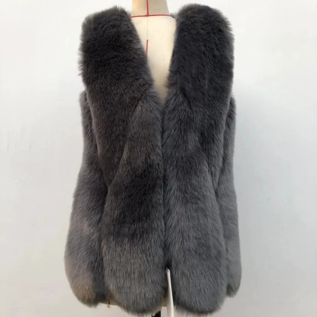 Long Faux Fur Coat Women Autumn Winter Large Jacket Overcoat White Turn Down Collar Pockets Thick Coat Warm Jackets Maxi Coats