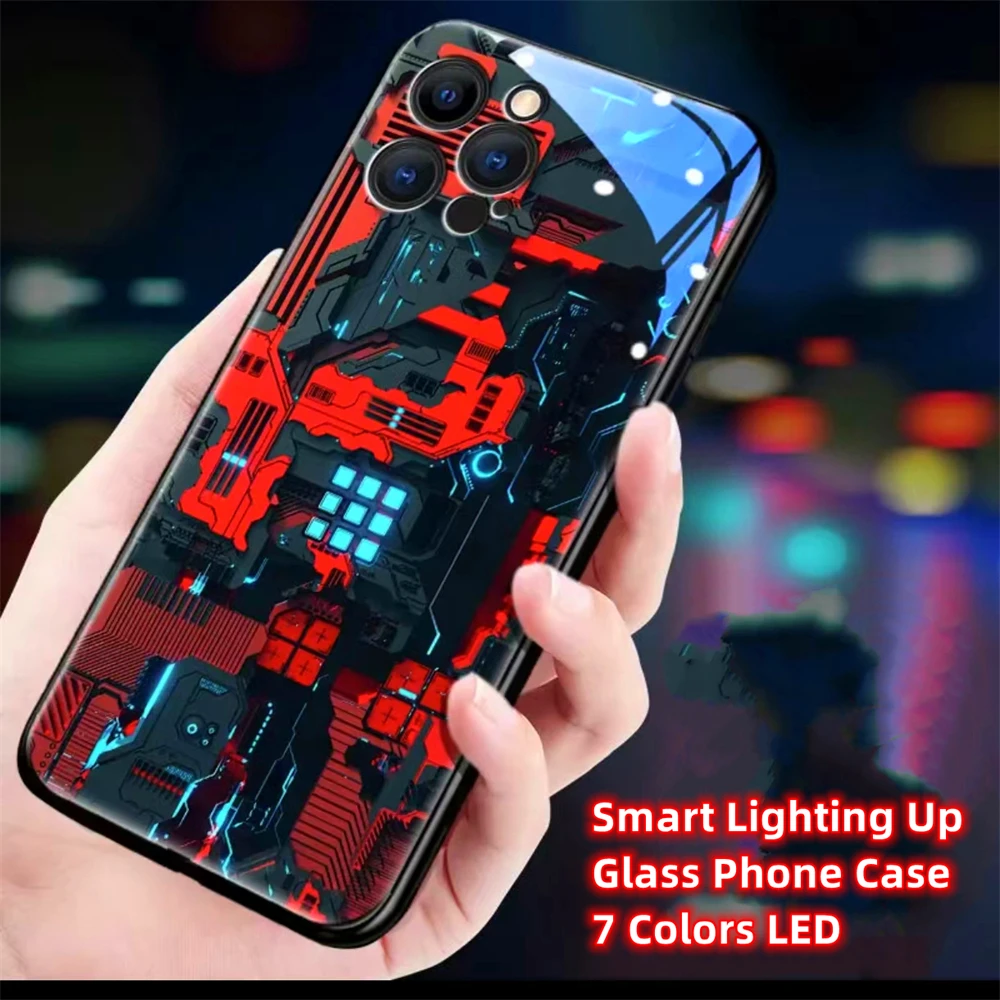 Mechanical PCBA Luminous Phone Case LED Light Glass Shockproof Cover For Honor 30 50 60 70 80 SE 90 100 200 Pro V30 V40 Pro