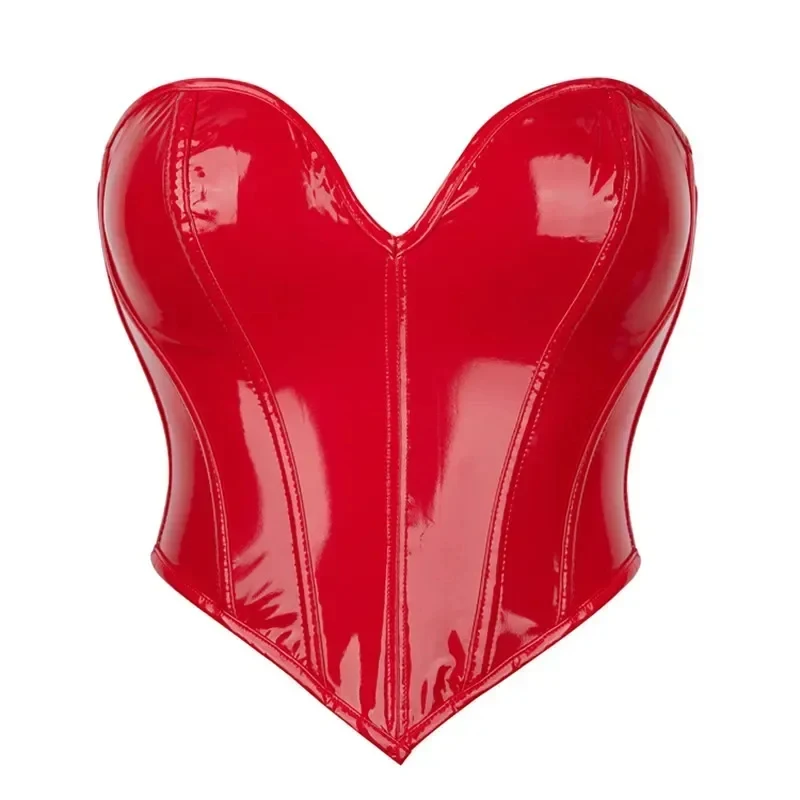 

Black PVC Bustier Shiny PU Leather Corset Crop Top Body Shaper Women Sexy Corselet Vest Plus Size