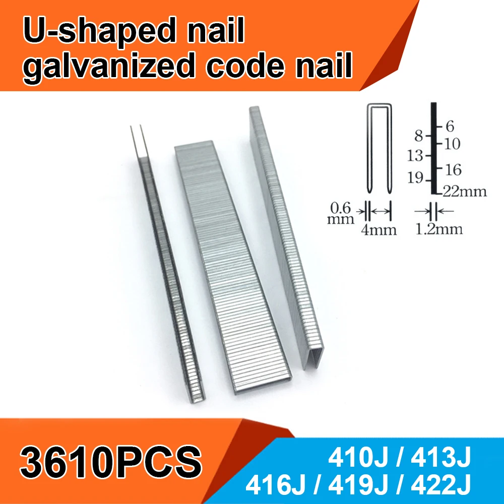 3610Pcs 410J 416J 422J Galvanized U-Shaped Nails Heavy Duty Staples For Electric Stapler Gun Furniture Cabinet Woodworking