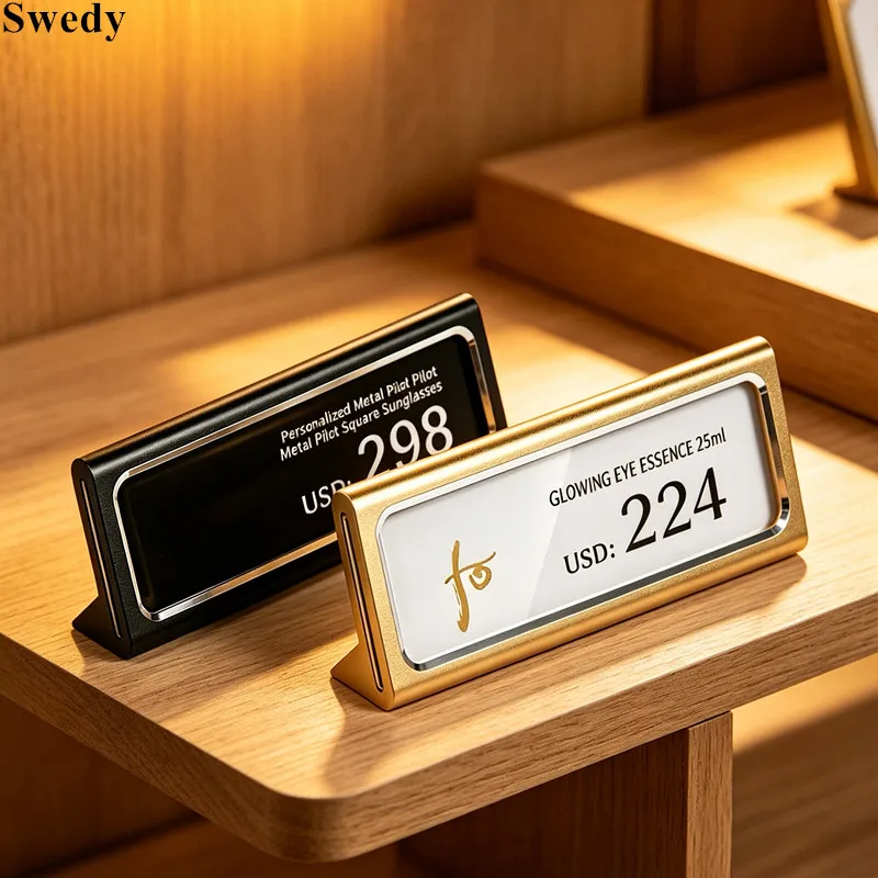 10 Pieces 59x17mm Metal Table Price Tag Holder Desktop Display Name Card Frame Jewelry Store Clear Window Price Label Stand