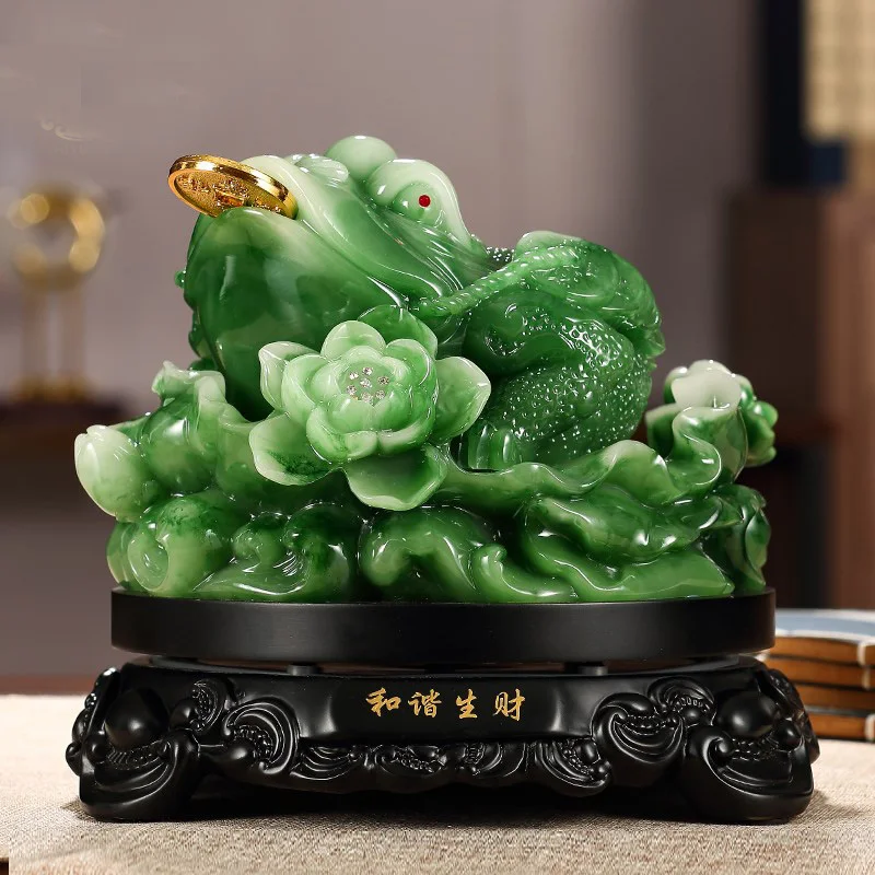 Asia Home store Company talisman Ornament exorcise evil spirit ZHAO CAI RESIN JADE JIN CHAN GOOD LUCK FENG SHUI Statue